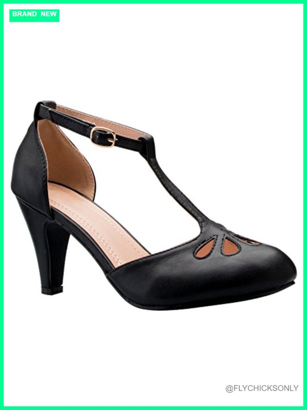 Vintage Laser Cut Adjustable T Strap Low Kitten Heel Mary Jane Pumps